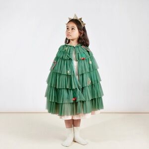 NWT Meri Meri Girls Christmas Tree Cape Green Tulle Costume Kids One Size